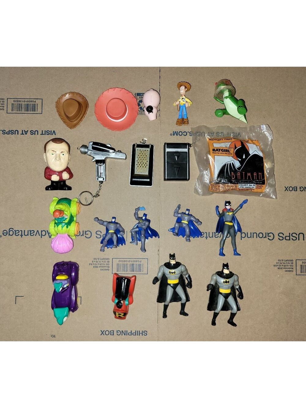 Vintage Mixed Character Toy Figures Collection Including Batman, Woody, and More